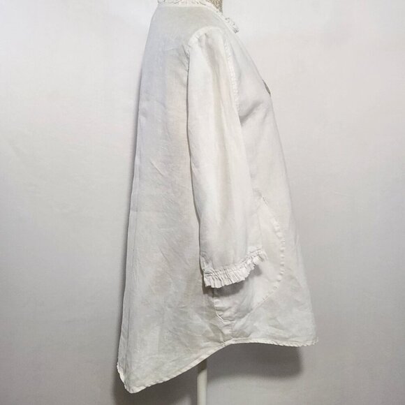 Cynthia Rowley Women's Size M White Linen 3/4 Sleeve Ruffle V-Neck Pockets Top - Picture 10 of 15